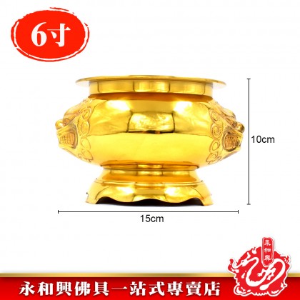 永和興獅子頭電鍍金銅香爐-WING WOH HING