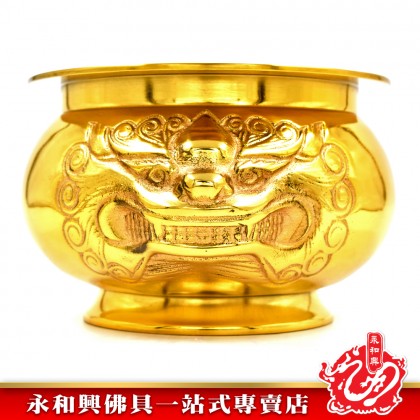 永和興獅子頭電鍍金銅香爐-WING WOH HING