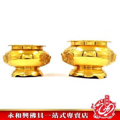 永和興獅子頭電鍍金銅香爐-WING WOH HING