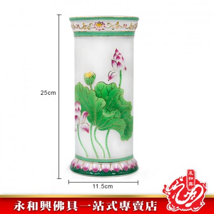 永和興描金彩色白色蓮花香筒花瓶/花瓶/香筒/蓮花花瓶/蓮花香筒/拜觀音/拜佛祖-Wing Woh Hing Vase