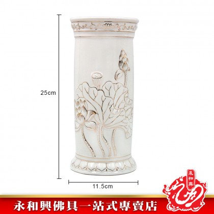 永和興描金彩色白色蓮花香筒花瓶/花瓶/香筒/蓮花花瓶/蓮花香筒/拜觀音/拜佛祖-Wing Woh Hing Vase