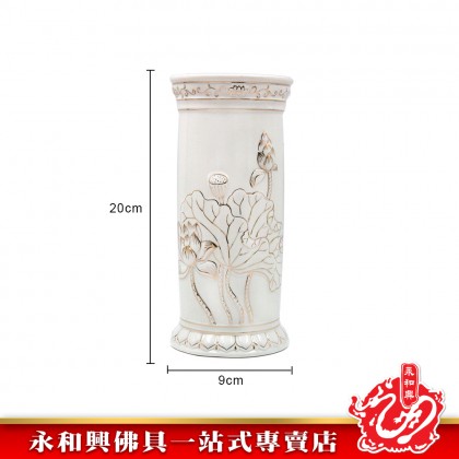 永和興描金彩色白色蓮花香筒花瓶/花瓶/香筒/蓮花花瓶/蓮花香筒/拜觀音/拜佛祖-Wing Woh Hing Vase