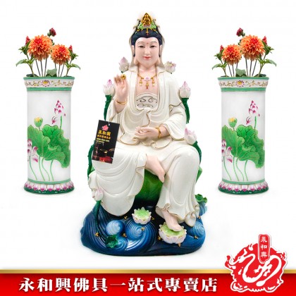 永和興描金彩色白色蓮花香筒花瓶/花瓶/香筒/蓮花花瓶/蓮花香筒/拜觀音/拜佛祖-Wing Woh Hing Vase