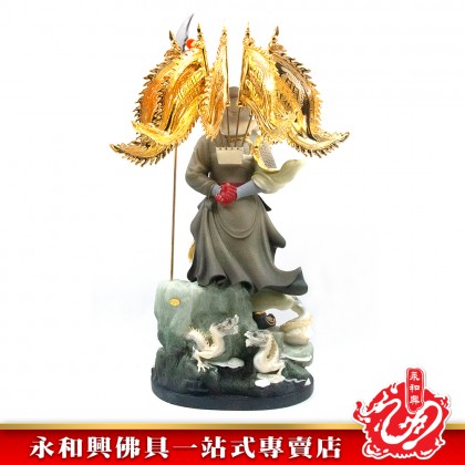 19寸關帝立九龍天潤石鈺彩/天潤石/鈺彩/關帝/關公/神像/关帝/关公-WingWohHing Guan Di