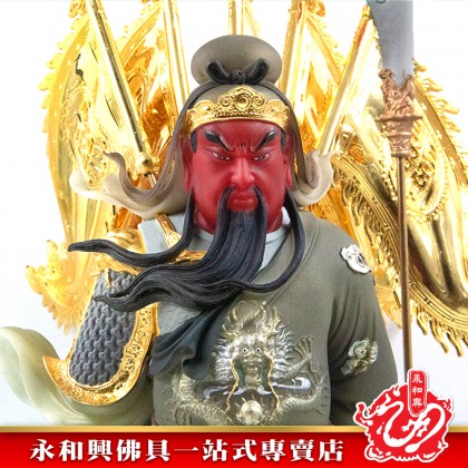 19寸關帝立九龍天潤石鈺彩/天潤石/鈺彩/關帝/關公/神像/关帝/关公-WingWohHing Guan Di