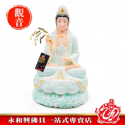 永和興16寸觀音漢白玉石描金/16寸觀音/漢白玉石/觀音神像/16寸神像-WING WOH HING