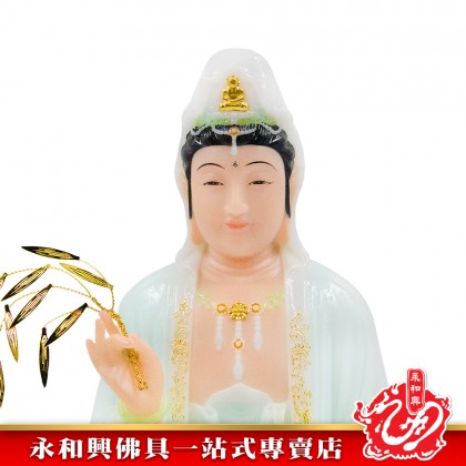 永和興16寸觀音漢白玉石描金/16寸觀音/漢白玉石/觀音神像/16寸神像-WING WOH HING