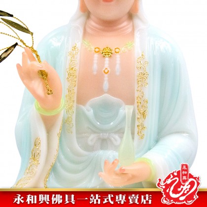 永和興16寸觀音漢白玉石描金/16寸觀音/漢白玉石/觀音神像/16寸神像-WING WOH HING