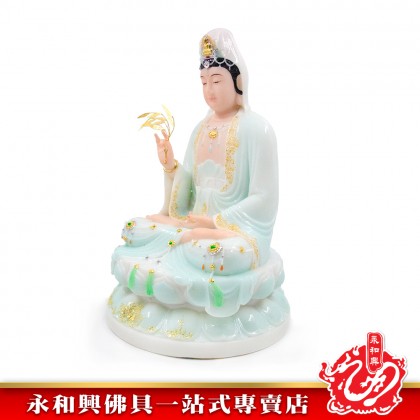 永和興16寸觀音漢白玉石描金/16寸觀音/漢白玉石/觀音神像/16寸神像-WING WOH HING