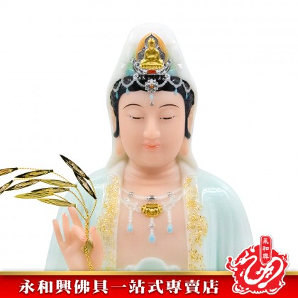 永和興16寸觀音漢白玉石描金/16寸觀音/漢白玉石/觀音神像/16寸神像-WING WOH HING
