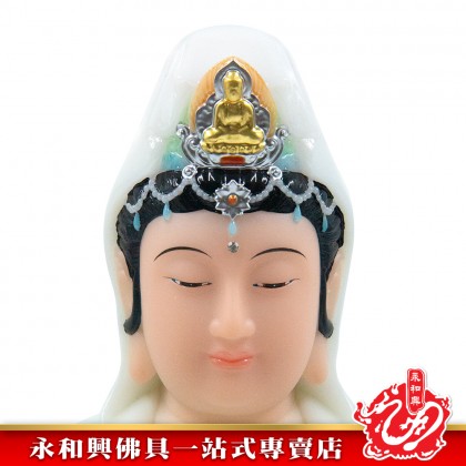 永和興16寸觀音漢白玉石描金/16寸觀音/漢白玉石/觀音神像/16寸神像-WING WOH HING