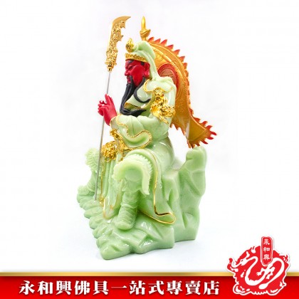 永和興16寸坐石關公翠玉描金劍指/關帝/關公/16寸關帝/翠玉神像/劍指關帝-GUAN DI