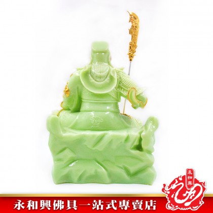 永和興16寸坐石關公翠玉描金劍指/關帝/關公/16寸關帝/翠玉神像/劍指關帝-GUAN DI