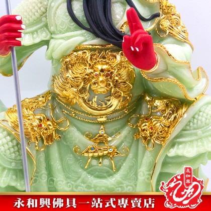 永和興16寸坐石關公翠玉描金劍指/關帝/關公/16寸關帝/翠玉神像/劍指關帝-GUAN DI