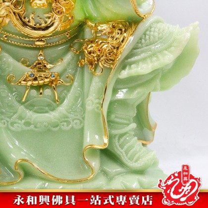 永和興16寸坐石關公翠玉描金劍指/關帝/關公/16寸關帝/翠玉神像/劍指關帝-GUAN DI