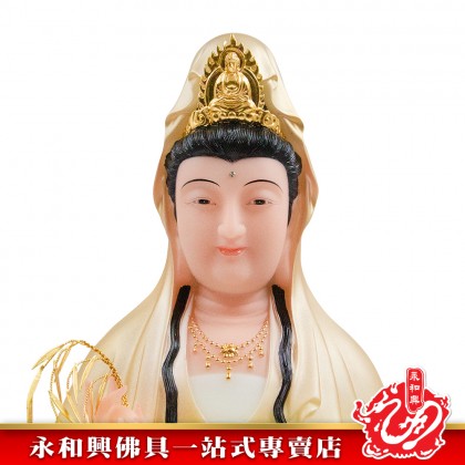 永和興19寸觀音漢白玉石黃色/19寸觀音/漢白玉石/觀音神像/19寸神像-WING WOH HING