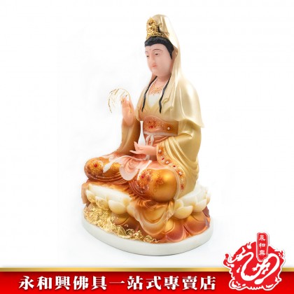 永和興19寸觀音漢白玉石黃色/19寸觀音/漢白玉石/觀音神像/19寸神像-WING WOH HING