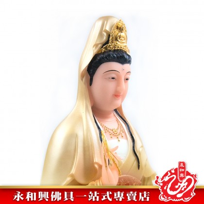 永和興19寸觀音漢白玉石黃色/19寸觀音/漢白玉石/觀音神像/19寸神像-WING WOH HING
