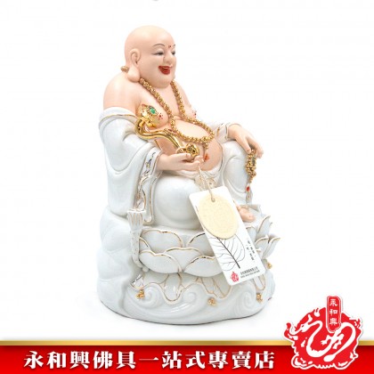 永和興10寸水蓮彌勒佛膚色描金邊/笑佛/弥勒菩萨/弥勒菩萨摩诃萨/大肚弥勒佛/神像-WING WOH HING