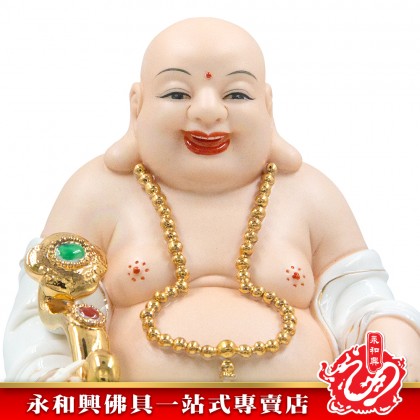 永和興10寸水蓮彌勒佛膚色描金邊/笑佛/弥勒菩萨/弥勒菩萨摩诃萨/大肚弥勒佛/神像-WING WOH HING
