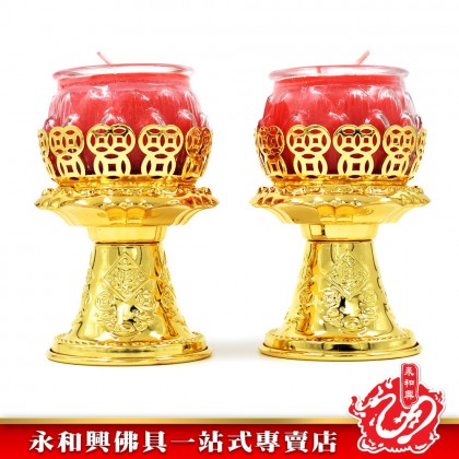 《贈送1對24小時蓮花酥油蠟燭》永和興雙龍行興旺蠟燭台 - WingWohHing Candle Holder