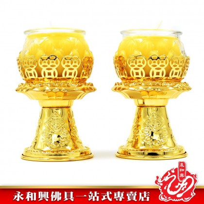 《贈送1對24小時蓮花酥油蠟燭》永和興雙龍行興旺蠟燭台 - WingWohHing Candle Holder