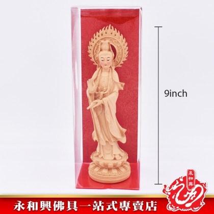 永和興神像（9"）白色立蓮花地藏王神像/木色觀音神像 - WingWohHing Buddha Statue