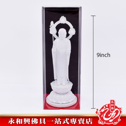 永和興神像（9"）白色立蓮花地藏王神像/木色觀音神像 - WingWohHing Buddha Statue