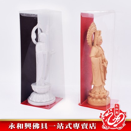 永和興神像（9"）白色立蓮花地藏王神像/木色觀音神像 - WingWohHing Buddha Statue