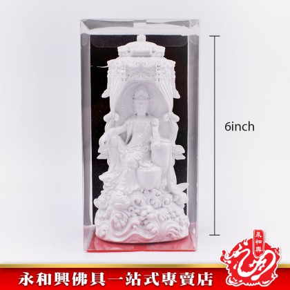 永和興神像（6"）白色孔雀觀音神像/ 白色自在觀音神像- WingWohHing Buddha Statue
