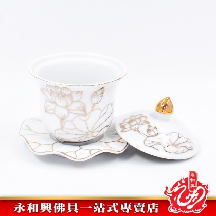 永和興描金浮雕蓮花供杯 - WingWohHing Holy Water Cup